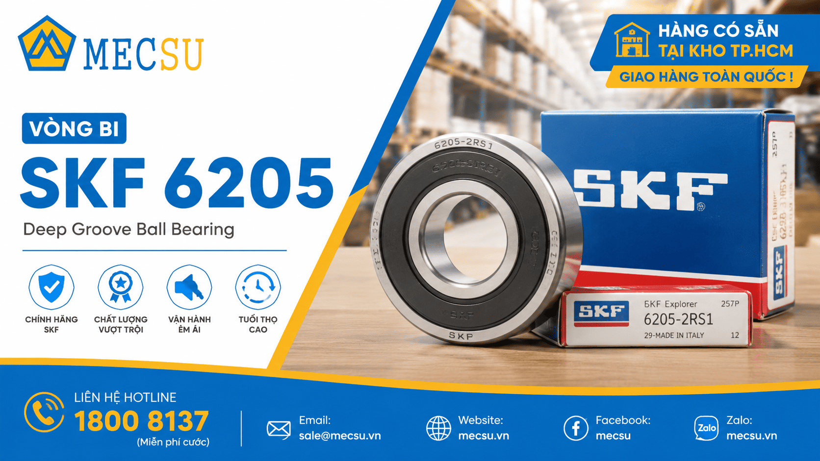 Vòng Bi SKF 6205 Chính Hãng: Thông Số, Ứng Dụng & Nhận Biết
